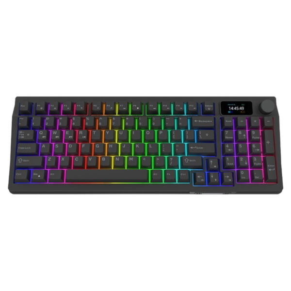 RGB aydınlatmalı oyun klavyesi, mekanik tuşlar ve çok renkli arka aydınlatma, bilgisayar oyunları ve yüksek performanslı kullanım için tasarlandı.