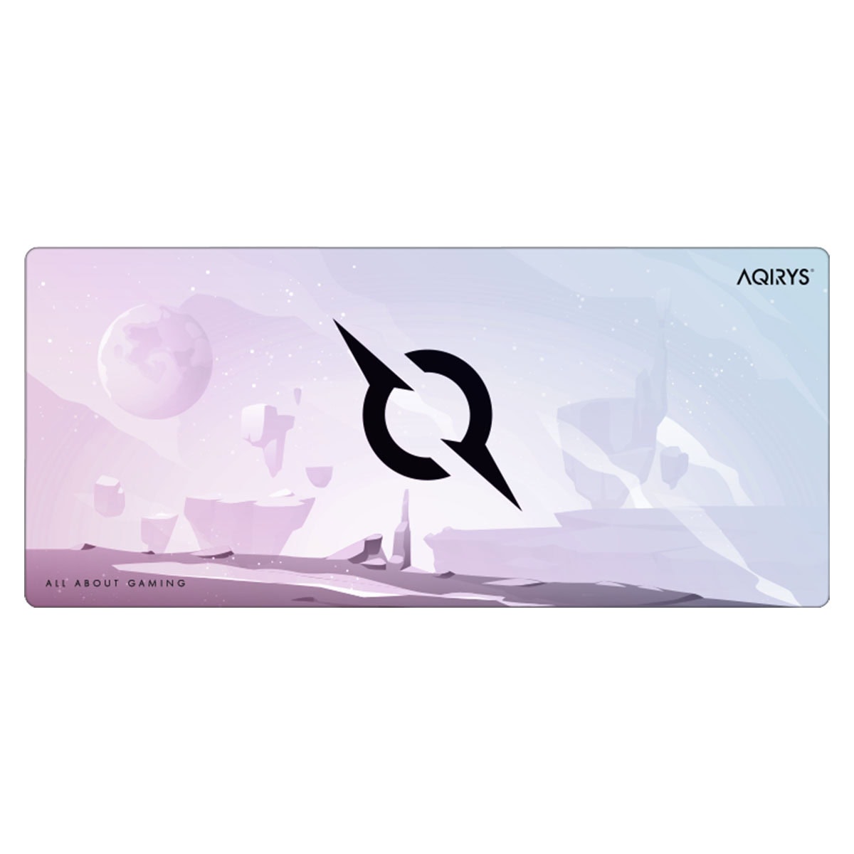 Yapay zeka ile tasarlanmış oyun temalı mousepad, uzay ve galaksi teması ile tasarlanmış, lazer simgeleri ve yıldızlar içeren modern gaming aksesuarı.
