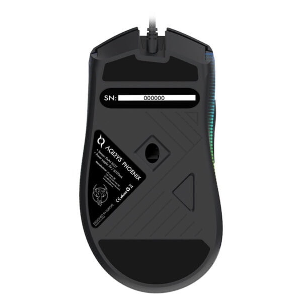 Yüksek çözünürlüklü oyun faresi markası AORUS PHOENIX arka görünüm, RGB aydınlatma detayları ve ergonomik tasarım. Gaming aksesuarları ve profesyonel oyuncular için mükemmel sıçrama tahtası.