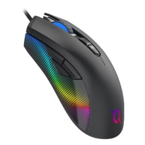 Yüksek DPI'lı renkli RGB ışıklı oyun faresinin üstten görünümü, ergonomik tasarımı ve çoklu düğmeleri ile profesyonel gamers için uygun.