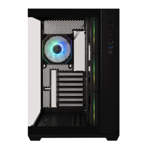 Yüksek performanslı oyun bilgisayarı kasası, RGB aydınlatmalı fan ve geniş iç hacim, gaming ve yüksek çözünürlüklü oyunlar için ideal, modern tasarım ve gelişmiş soğutma özellikleriyle.