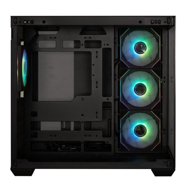 Yüksek performanslı gaming bilgisayar kasası içi RGB aydınlatmalı fanlar ve geniş alan, oyun tutkunları ve e-spor oyuncuları için ideal. Modern ve şık tasarımıyla dikkat çeker.