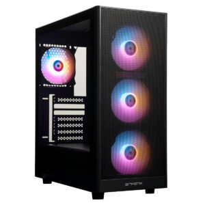 RGB aydınlatmalı üç fanlı bilgisayar kasası, şeffaf ön panel ve modern tasarım ile yüksek performanslı sistemler için ideal.