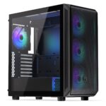 CYBER-7500X3D oyuncu kasası, RGB aydınlatmalı fanlar ve şeffaf cam panel ile yüksek performanslı oyun sistemi için ideal.