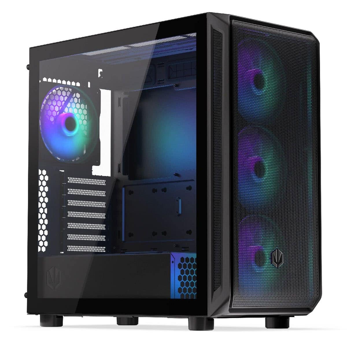 RGB aydınlatmalı gaming kasası, şeffaf cam panel ve üç adet RGB fan ile yüksek performans ve estetik sunar.