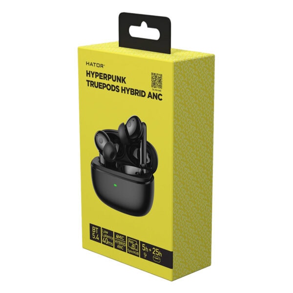 Yüksek kaliteli hiper-punk truepods hybrid ANC kablosuz kulaklıklar, şarj kutusu ile birlikte, Bluetooth 5.4, düşük gecikme ve uzun pil ömrü özellikleriyle oyun ve müzik deneyimini artırır.