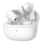 Kablosuz beyaz bluetooth kulaklıklar, şarj kutusu ve yüksek ses kalitesi ile modern tasarım, oyun ve müzik için ideal.