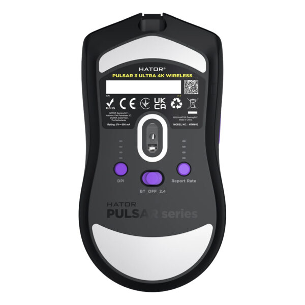 Yüksek çözünürlüklü HATOR Pulsar 3 Ultra 4K Kablosuz Fare, profesyonel oyunlar ve yüksek hassasiyetli grafikler için tasarlanmış ergonomik ve dayanıklı yapıya sahiptir.