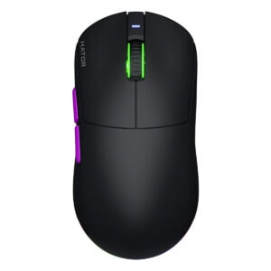 Yılan desenli oyun faresinin üstten görünümü, ergonomik tasarım ve RGB ışıklandırma ile oyun tutkunları için ideal. Renkli yan düğmeler ve hassas tekerlek sayesinde yüksek performans sağlar.