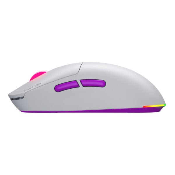 Yüksek performanslı oyun faresinin yan görünümü, RGB ışıklandırma detayları ve ergonomik tasarım. egevia.live ile uyumlu, hedeflere hızlı ulaşmak ve konforlu oyun deneyimi için ideal.