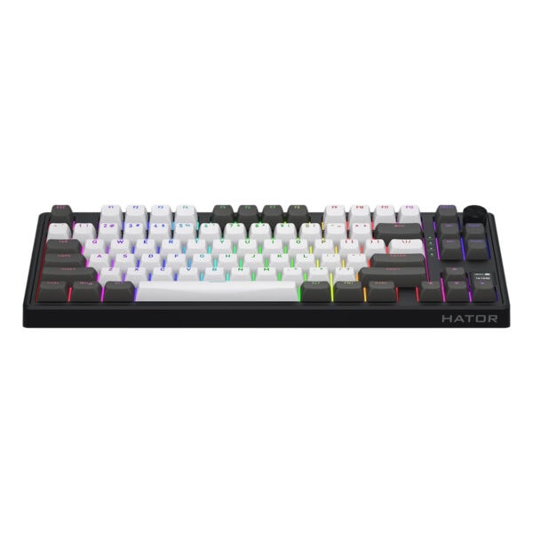 Renkli RGB arka ışıklı oyun klavyesi, mekanik tuşlar ile yüksek performans ve stil sunar, bilgisayar oyunları ve ofis kullanımı için ideal.