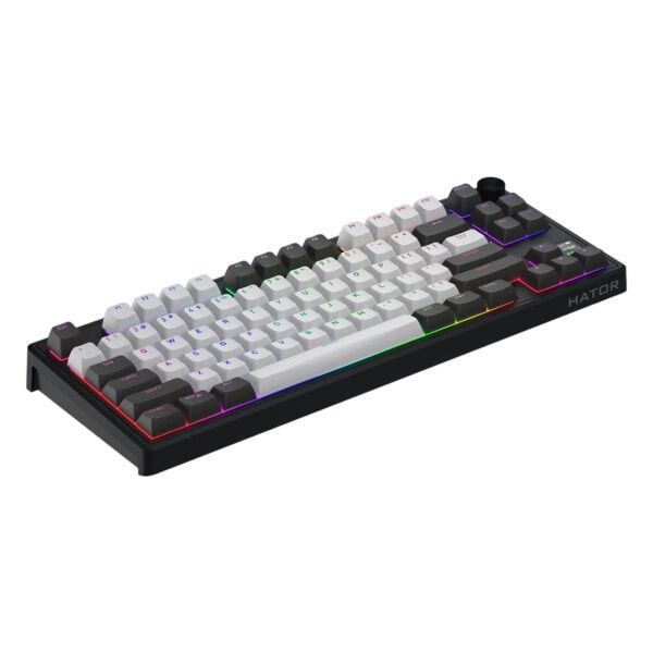 Renkli RGB aydınlatmalı mekanik oyun klavyesi, siyah renkli ve kompakt tasarım, hızlı performans ve dayanıklılık ile oyun ve yazılım kullanımı için ideal.