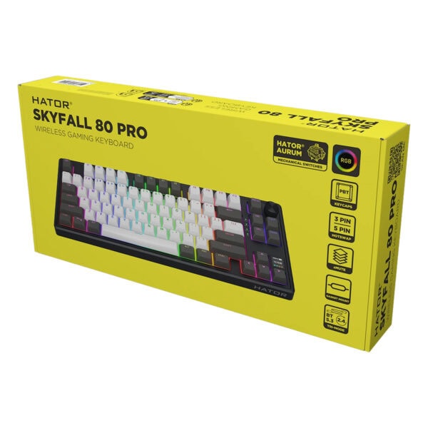 Yansıtıcı RGB aydınlatmalı kablosuz oyun klavyesi, Hator Skyfall 80 Pro, mekanik anahtarlar ve çok renkli tuş aydınlatması ile yüksek performans sağlar.