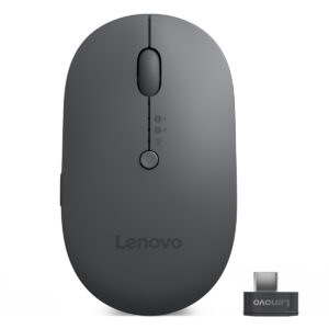 Kablosuz Lenovo mouse ve USB adaptör, ergonomik tasarım, yüksek hassasiyet ve dayanıklılık özellikleriyle oyun ve ofis kullanımı için ideal.