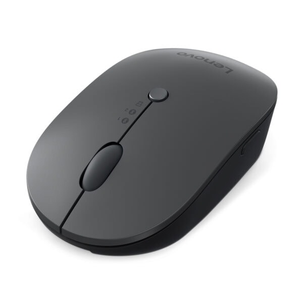 Görüntüde Lenovo markalı kablosuz fare, modern tasarımı ve ergonomik yapısı ile öne çıkıyor, bilgisayar ve oyun kullanımı için ideal, yüksek performans sağlar.