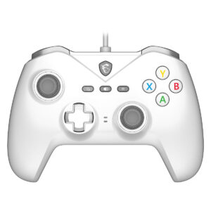 Yapay zeka ile tasarlanmış beyaz oyun kontrolcü, modern ve şık görünüme sahip, gaming tutkunları için ideal, yüksek performanslı konsol aksesuarı.