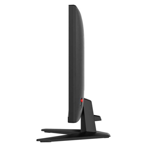 Yukarıdan görünümde modern bilgisayar monitörü, siyah parlak çerçeve ve dayanıklı stand ile masaüstü oyun ve yazılım kullanımına uygun.