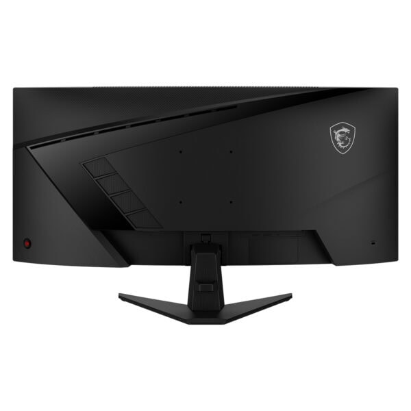 Yüksek performanslı oyun monitörü arka görünüm, ergonomic tasarım, detaylı bağlantı seçenekleri, oyun deneyimini arttıran özellikler, MSI logosu, profesyonel oyuncular ve bilgisayar meraklıları için ideal.