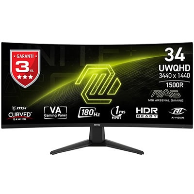 Yüksek çözünürlüklü oyun monitörü, 34 inç ultra geniş ekran, MSI uyumlu, 3440x1440 ekran, 180Hz tazeleme hızı, HDR hazır, 1ms tepki süresi, oyun ve profesyonel kullanım için ideal, curved tasarım, VA panel, yüksek performans, gaming monitörü, gen.tr.