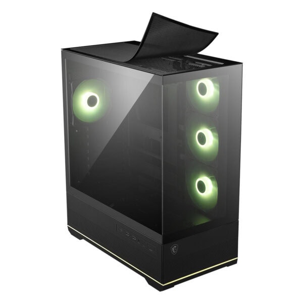 Oyuncu bilgisayarı, yüksek performanslı oyun deneyimi için tasarlanmış, RGB aydınlatmalı fanlara sahip güçlü ve şık bilgisayar kasası.