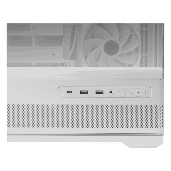 Yüksek performanslı oyun bilgisayarı kasası, şeffaf üst panel ve hızlı USB portları ile oyun tutkunları için ideal tasarım. Güçlü soğutma ve estetik görünüm sunar.