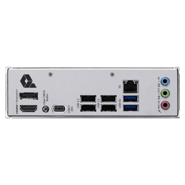 Dahili bağlantılar ve giriş çıkış portlarıyla donatılmış modern anakart arka paneli, HDMI, USB portları, Ethernet ve ses çıkışları içerir. Oyun, işlem ve iletişim için optimize edilmiştir.