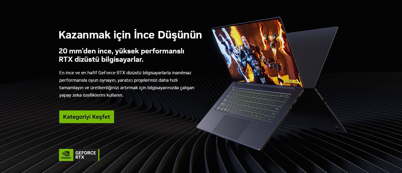 Yüksek performanslı RTX dizüstü bilgisayar, oyun ve profesyonel kullanım için ince ve hafif tasarım. 20 mm’den ince, güçlü özelliklerle yüksek grafik performansı sağlıyor.