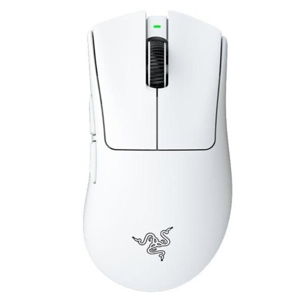 Yüksek kaliteli beyaz Razer kablosuz oyun faresi, ergonomik tasarım ve hassas izleme özellikleriyle profesyonel oyuncular için ideal.