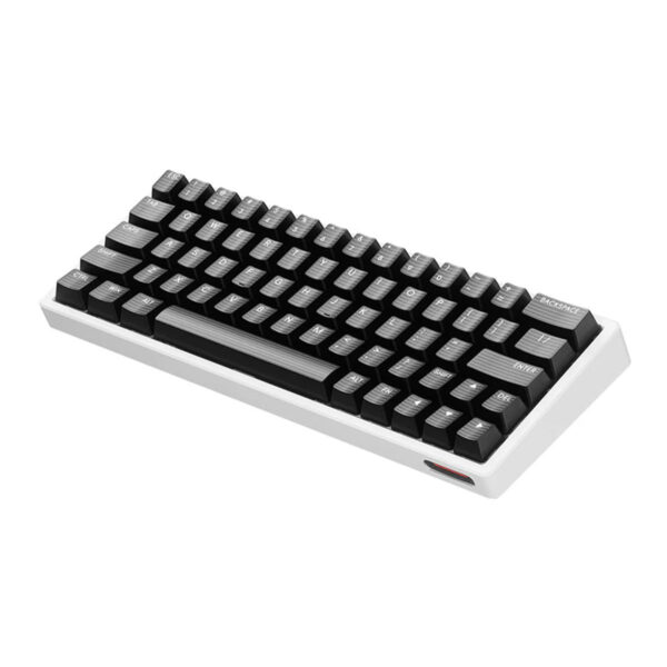 Yapay klavye, siyah ve gri tuşlara sahip bilgisayar klavyesi, oyun ve ofis kullanımı için ideal, ergonomik tasarım ve kompakt boyut, siyah ve beyaz renk kombinasyonu.