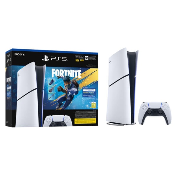 Yüksek çözünürlüklü PlayStation 5 konsolu ve paket içeriği, Fortnite oyunu ile birlikte, yeni nesil oyun deneyimi, hızlı yükleme ve gelişmiş grafik özellikleriyle öne çıkıyor.