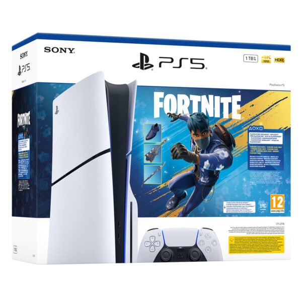 Yüksek kaliteli PS5 oyun konsolu ve Fortnite paketi, 4K HDR görüntü teknolojisi ve oyun aksesuarları içerir, oyunculara üstün oyun deneyimi sağlar.