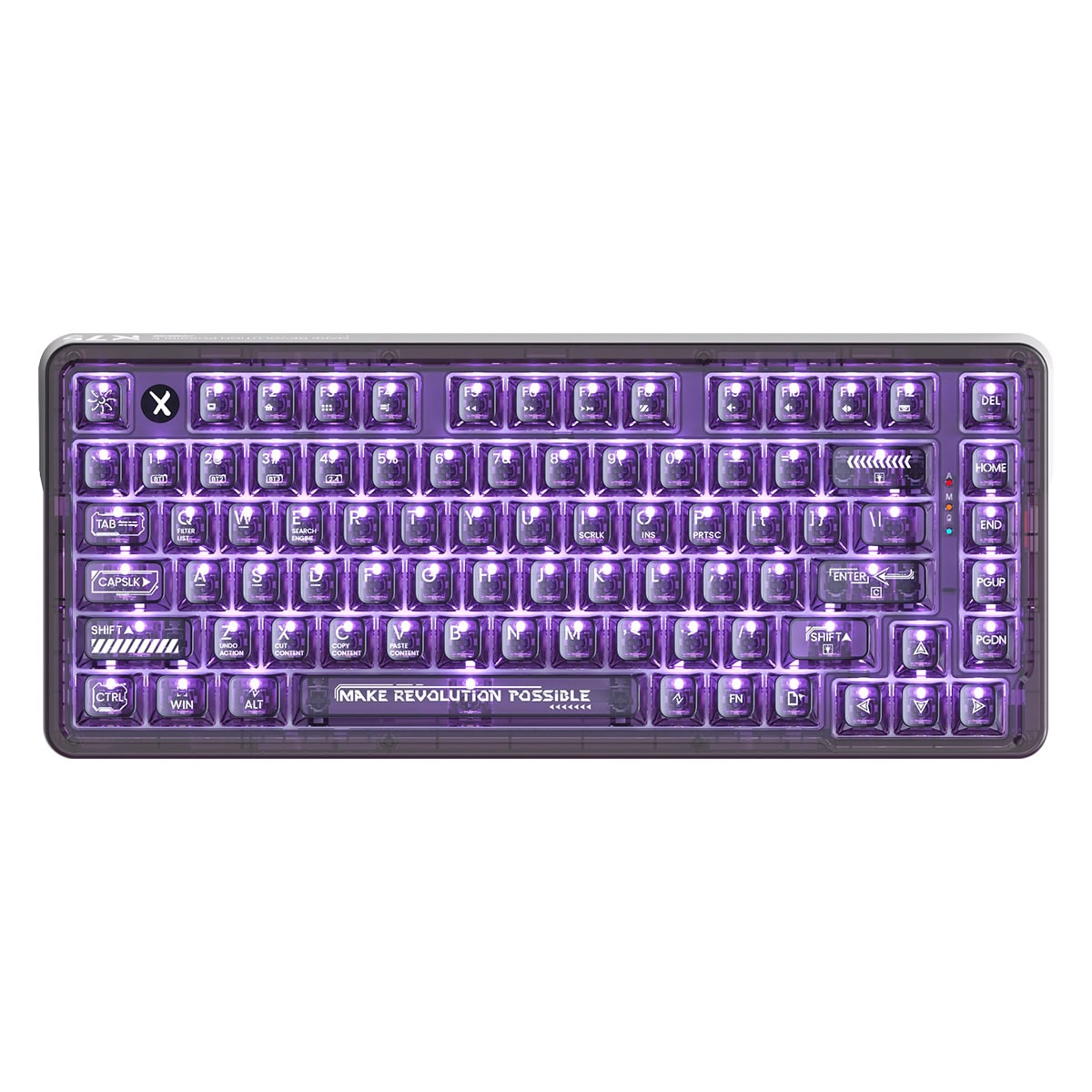 Yarasa ışıklı mor RGB mekanik oyun klavyesi, yüksek performanslı ve dayanıklı, özel aydınlatmalı tuşlar ile oyun deneyimini artırır. Şık tasarımı ve ergonomik yapısıyla oyunculara hitap eder.