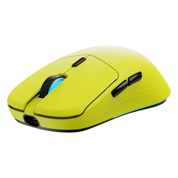 Yaygın renkli oyun fareleri ve oyuncular için tasarlanmış teknolojik cihaz, kablosuz ve ergonomik tasarım, yüksek hassasiyet ve DPI ayarlarıyla profesyonel gaming mouse, parlak yeşil renk.