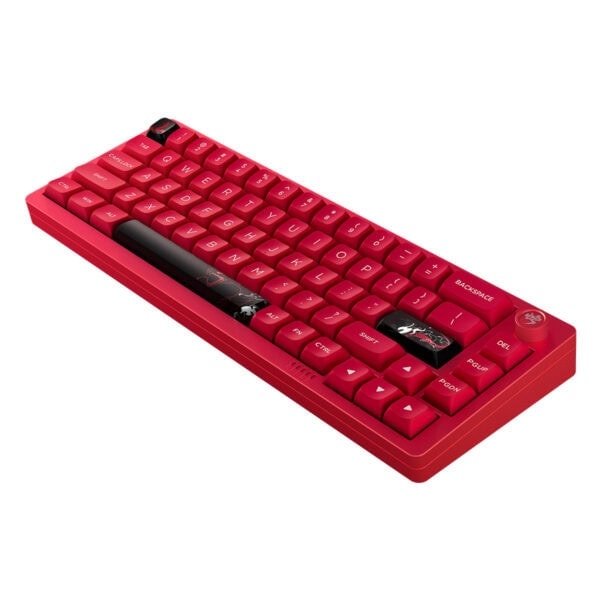 Kolayca taşınabilen kırmızı renkli mini mekanik oyun klavyesi, kompakt tasarım ve ergonomik yapısıyla oyuncular için ideal, yüksek performans sağlar.