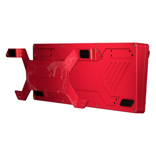 Güçlü kırmızı oyun donanımı kaplama, şimşekli dragon tasarımı ile e-spor ve oyun tutkunları için özel tasarım. Yüksek performanslı gaming klavye ve bilgisayar ekipmanı parçaları.