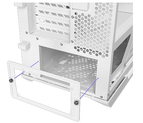 Bilgisayar kasası iç kısmında geniş depolama alanı ve kolay erişim sağlayan çıkarılabilir panel. Yüksek hava akışını destekleyen delikli tasarım ile sistem soğutması optimize edilmiştir.