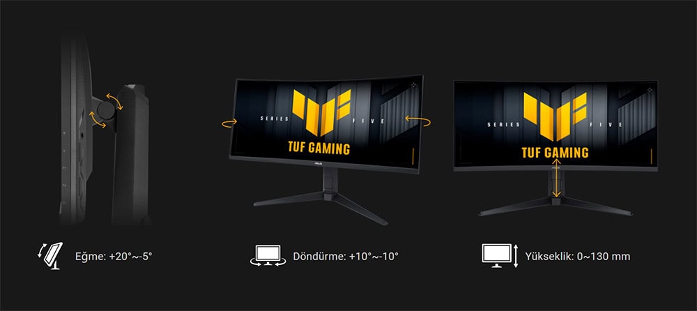 VG34WQML5A Yüksek çözünürlük ve hızlı tepki süresi ile oyun keyfini artıran ASUS TUF Gaming 34 inç QHD monitör, 3440x1440 çözünürlük, 0.5ms tepkime süresi, 250Hz yenileme hızı ve AMD FreeSync Premium teknolojisi ile öne çıkar.