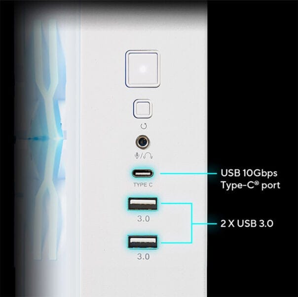 ASUS A32 PLUS Case Yüksek hızlı USB ve Type-C bağlantı portları, oyun ve bilgisayar donanımı için ideal hızlı veri aktarımı sağlar.