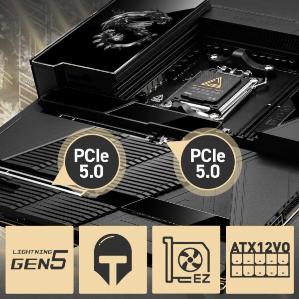 Yüksek performanslı PCIe 5.0 desteği ve ATX 12V güç bağlantısı ile gaming ve profesyonel kullanım için optimize edilmiştir. Lightning Gen5 teknolojisi, etkili soğutma ve yüksek hız sağlarken, dayanıklı yapısı ile uzun ömürlüdür.