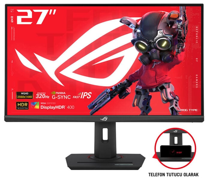 ROG Strix XG27ACMS 3840x2160 4K çözünürlük ve 27 inç ASUS ROG oyuncu monitörü, NVIDIA G-SYNC ve DisplayHDR 400 özellikleriyle akıcı oyun deneyimi sunar. Siyah renkli oyun bilgisayarı ve telefon tutucu özelliği ile ergonomik ve fonksiyonel tasarım.