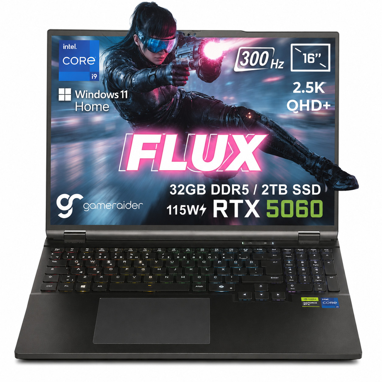 Gameraider Flux Gr16 Intel Core I9 14900hx Geforce Rtx 5060 8gb 115w 32gb Ddr5 2tb Ssd 16 Inç 2.5k Qhd+ 300hz W11 Home Gaming Laptop Çanta Hediyeli 1
