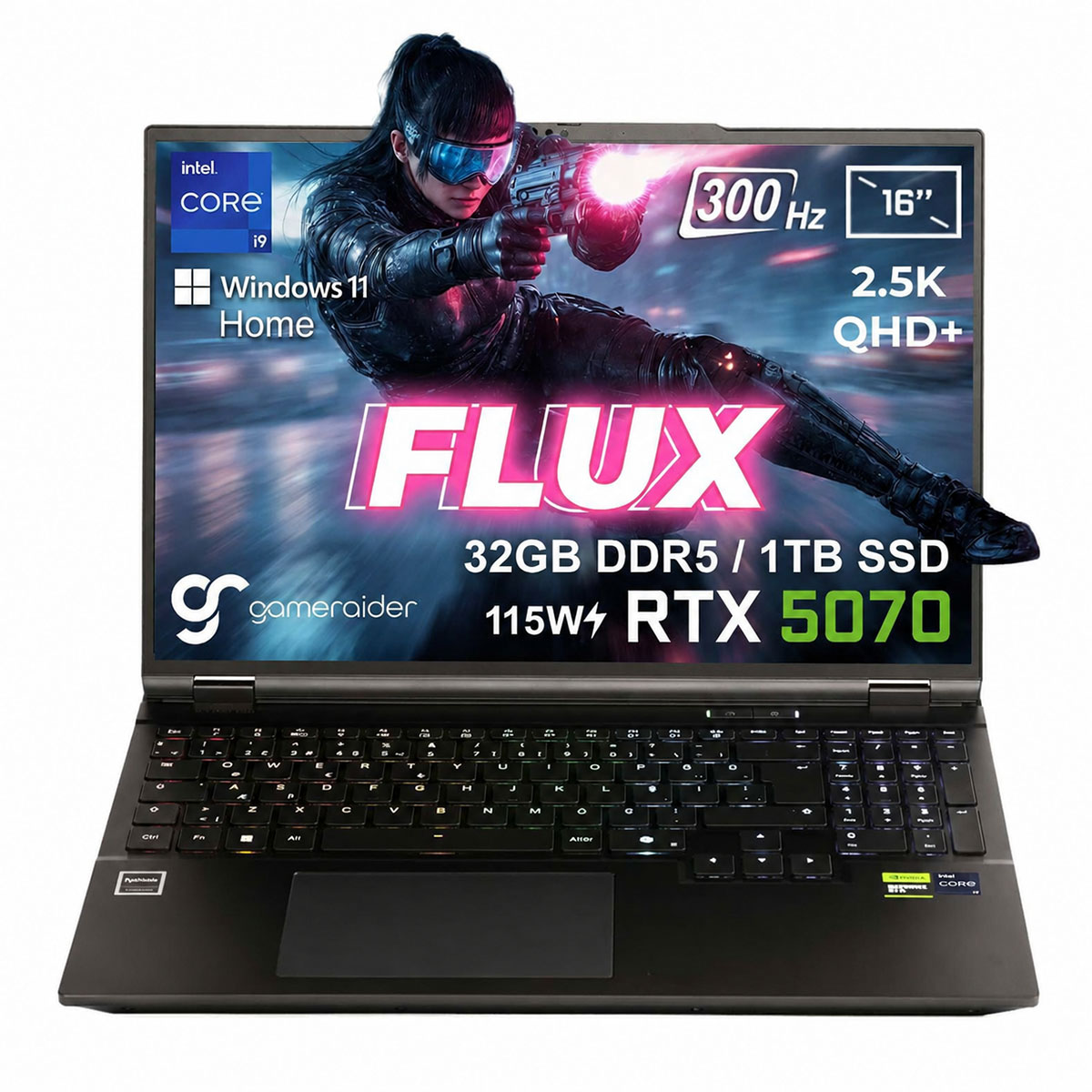 Gameraider Flux Gr16 Intel Core I9 14900hx Geforce Rtx 5070 8gb 115w 32gb Ddr5 1tb Ssd 16 Inç 2.5k Qhd+ 300hz W11 Home Gaming Laptop Çanta Hediyeli 1