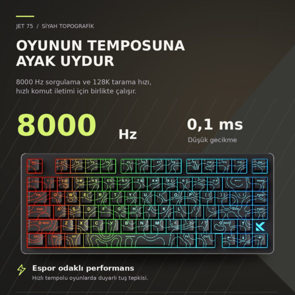 Mchose Jet 75 E Sport Black Topographic Kailh Magnetic God Manyetik Switch 8k Hz Hall Effect Hotswap Rgb İngilizce Gaming Klavye (hw Jet75 10) 4