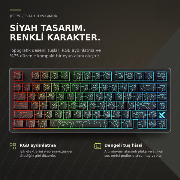 Mchose Jet 75 E Sport Black Topographic Kailh Magnetic God Manyetik Switch 8k Hz Hall Effect Hotswap Rgb İngilizce Gaming Klavye (hw Jet75 10) 7