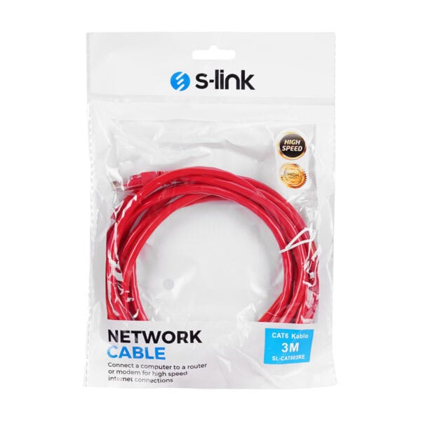 Hızlı ve yüksek performanslı ağ bağlantısı için 3 metre kırmızı CAT6 Ethernet kablosu. İnternet ve modem bağlantısını güvenli ve stabil hale getirir.