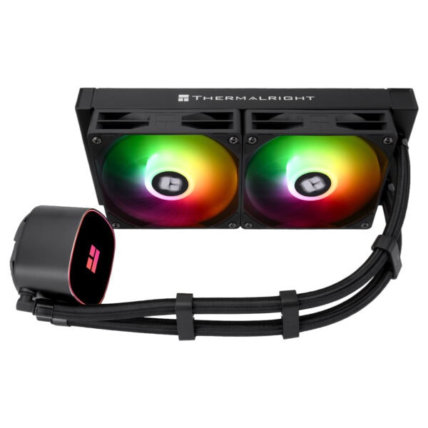 İki fanlı RGB aydınlatmalı su soğutma sistemi, yüksek performanslı bilgisayarlar için tasarlanmış şık ve etkili soğutma çözümü, uyumlu ve renkli aydınlatma ile oyun ve grafik tasarım odaklı kullanım.