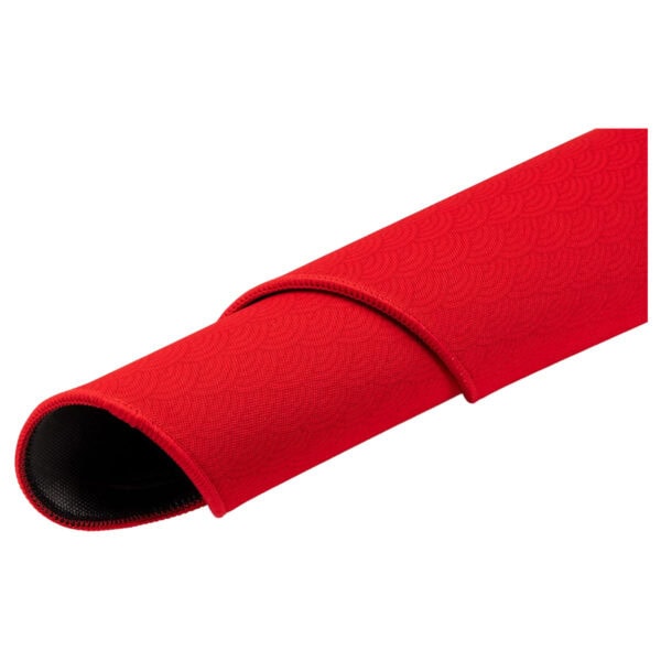 Kırmızı, kaymaz yüzeyli bilgisayar oyunları için mouse pad, yüksek performans ve konfor sağlayan ergonomik tasarım.