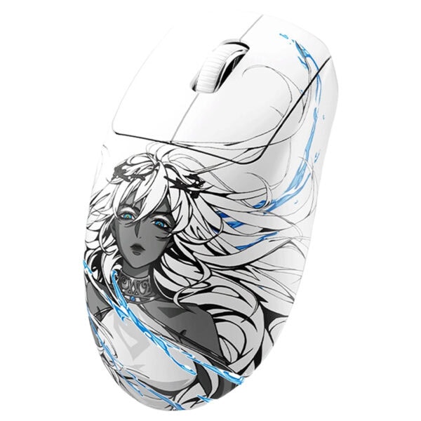 Yüksek çözünürlüklü görselde, şimşek detayları ve anime tarzı kadın karakterin çizimiyle süslenmiş, oyun ve bilgisayar aksesuarlarına uygun özel tasarım mouse yer alıyor.