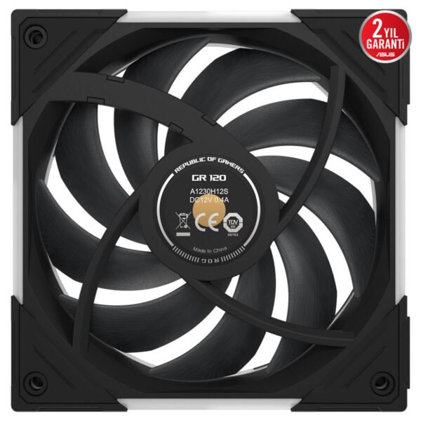 ASUS ROG Eurux GR120 ARGB 120mm kasa fanı, siyah-lacivert tasarım, yüksek hava akımı ve ARGB aydınlatma özelliğiyle PC kasası için ideal soğutma çözümdür.
