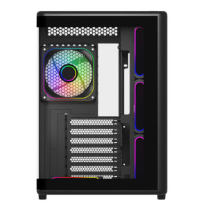 Yüksek performanslı oyuncu bilgisayarı kasası, RGB aydınlatmalı fan ve modern soğutma teknolojileri ile oyun ve PC tutkunlarına uygun.